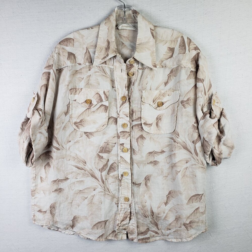 ZIMMERMANN Ramie Shirt Super Eight Leaf-Print size 1 US 6 Tropical Safari Boho - Picture 3 of 15